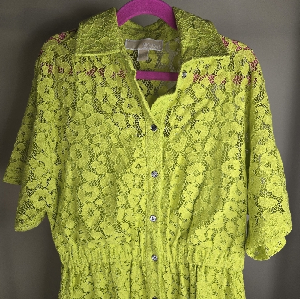 MICHAEL Michael Kors Women's Lace Shirt Dress (XS, Bright Limeade) - Picture 9 of 15